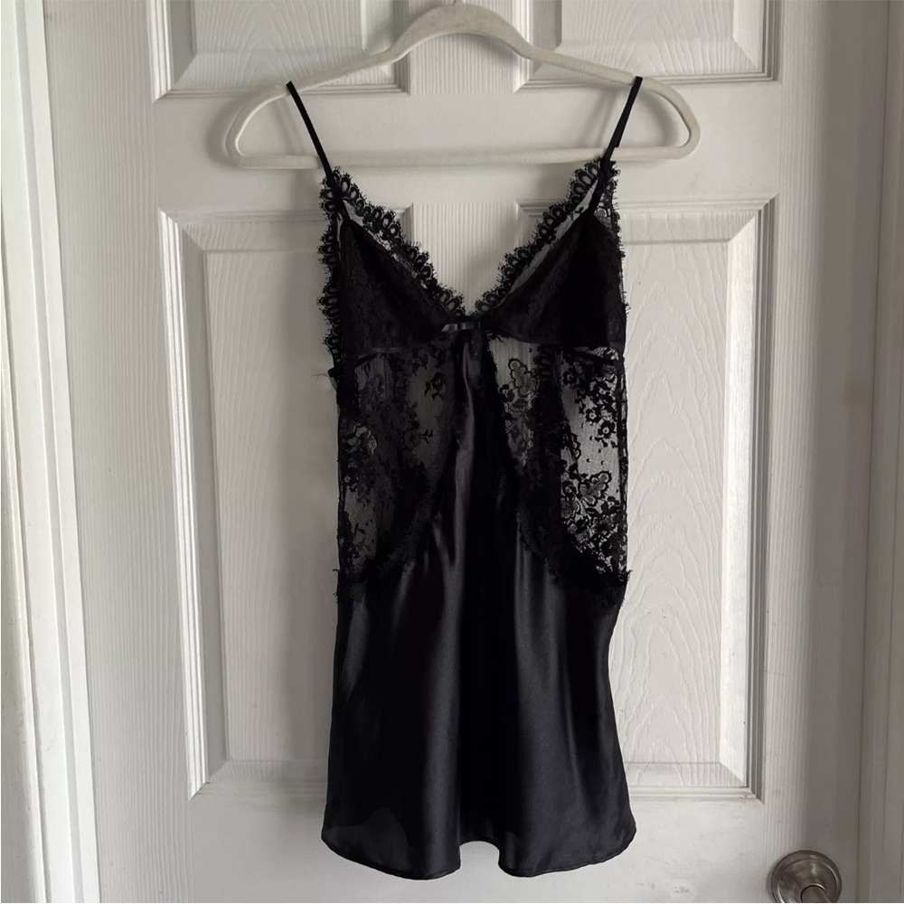 Medium Victorias Secret Very Sexy Vtg Silky Satin Slip Nightie Black Lace Camis